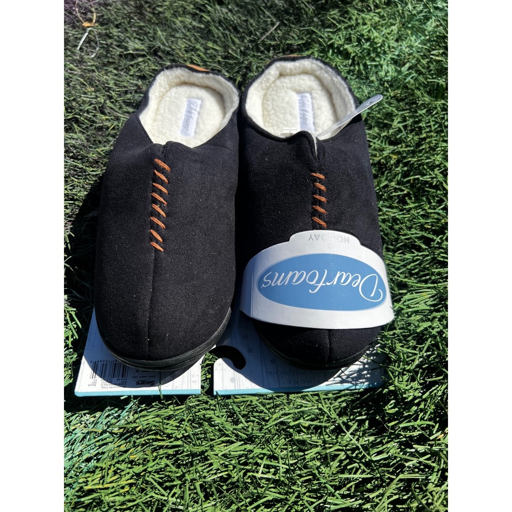 Dearfoams Womens Black Microsuede Clog Slippers Memory Foam Size L 9-10 NEW